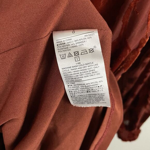 Banana Republic Womens L Dark Orange Burnout Velvet High Neck Fit And Flare - Picture 7 of 7